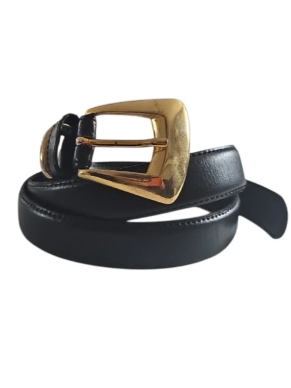 Italian Leather Belt Women’s L Black Gold Buckle Made in Italy Quiet Luxury